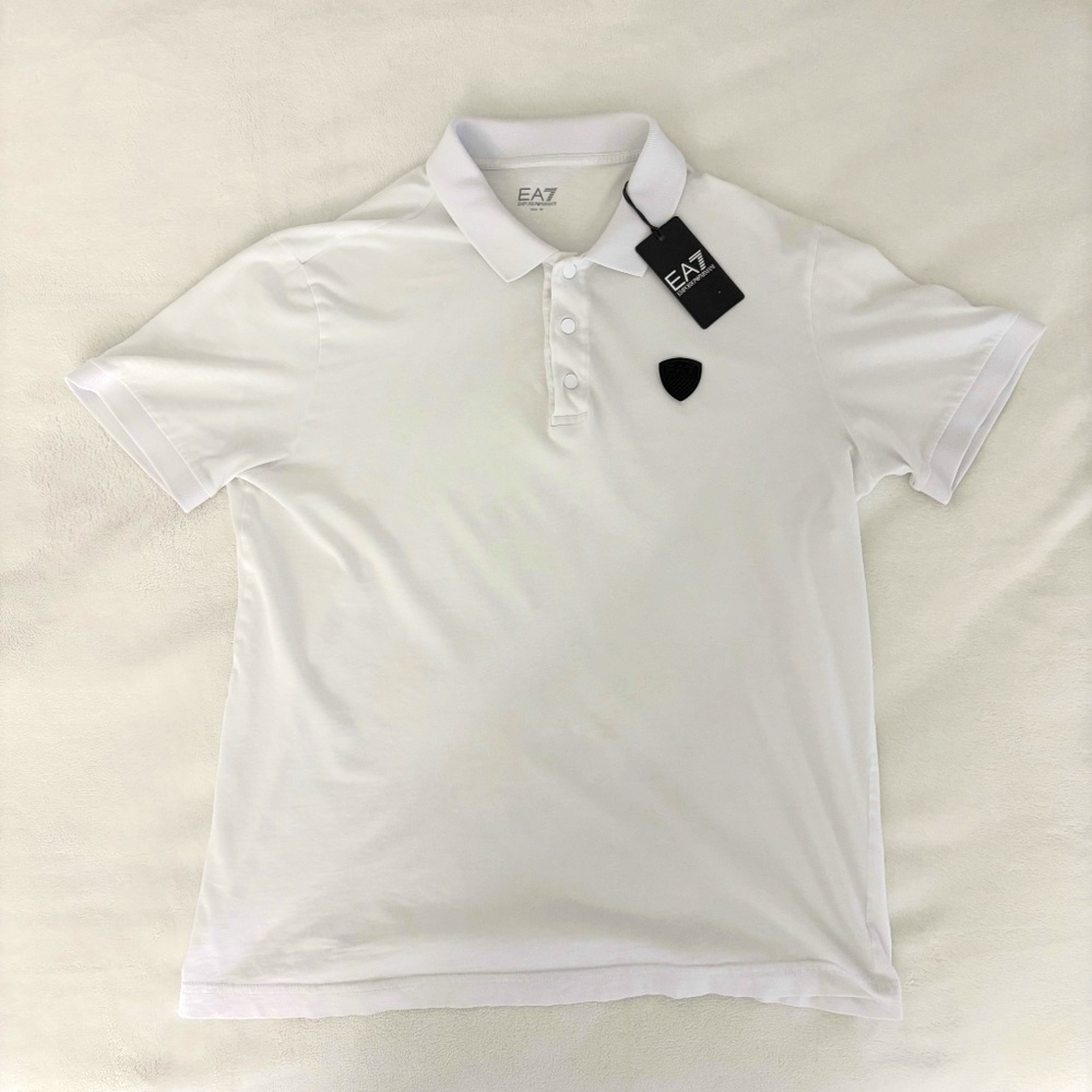 EA7 EMPORIO ARMANI Shield Polo in White (Size: Medium) NEW $170 MSRP - Picture 2 of 6
